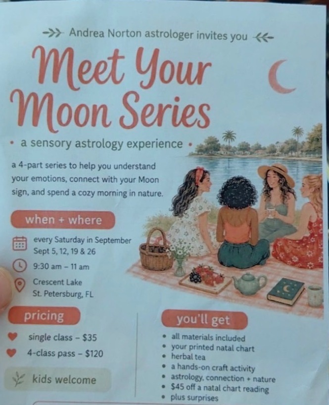 Meet Your Moon Series flyer — every Saturday in September at Crescent Lake